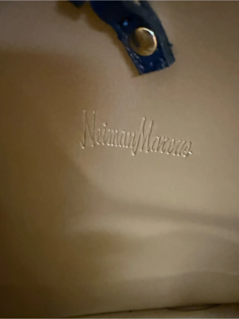 Neiman Marcus Navy Textured Leather Tote with Gold Trim